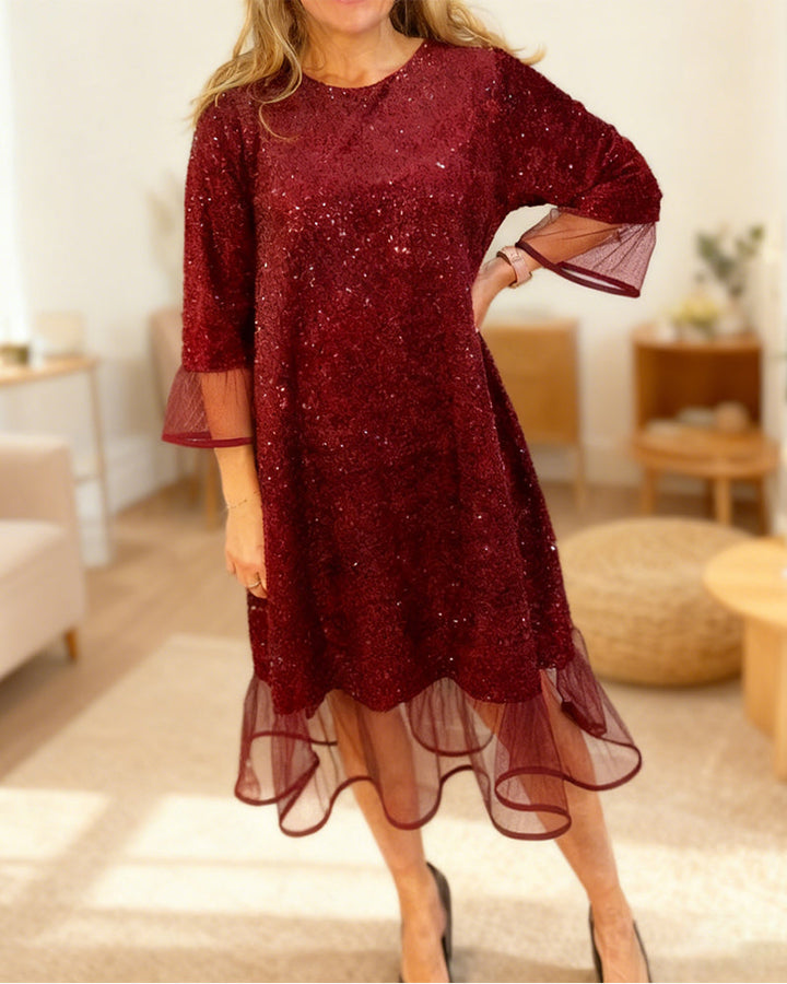 Modern Dress with Puffed Sleeves and Sequins