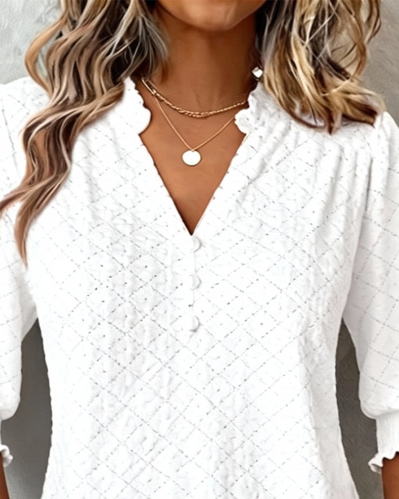 V-Neck Top Argyle Short Sleeves