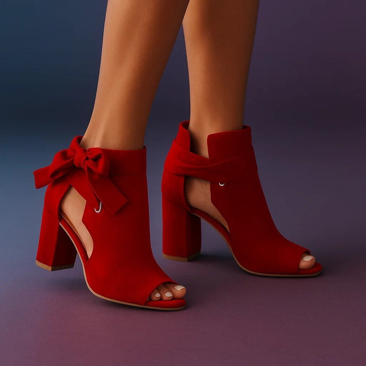 Victoria | Elegant Design Open Toe Ribbon Block Heels