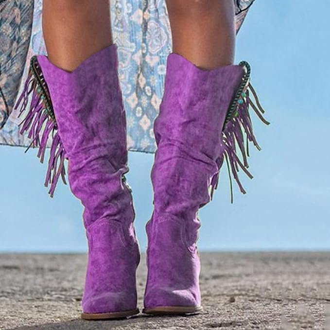 Stella | Fringe Western Cowboy Boots with Turquoise Accents