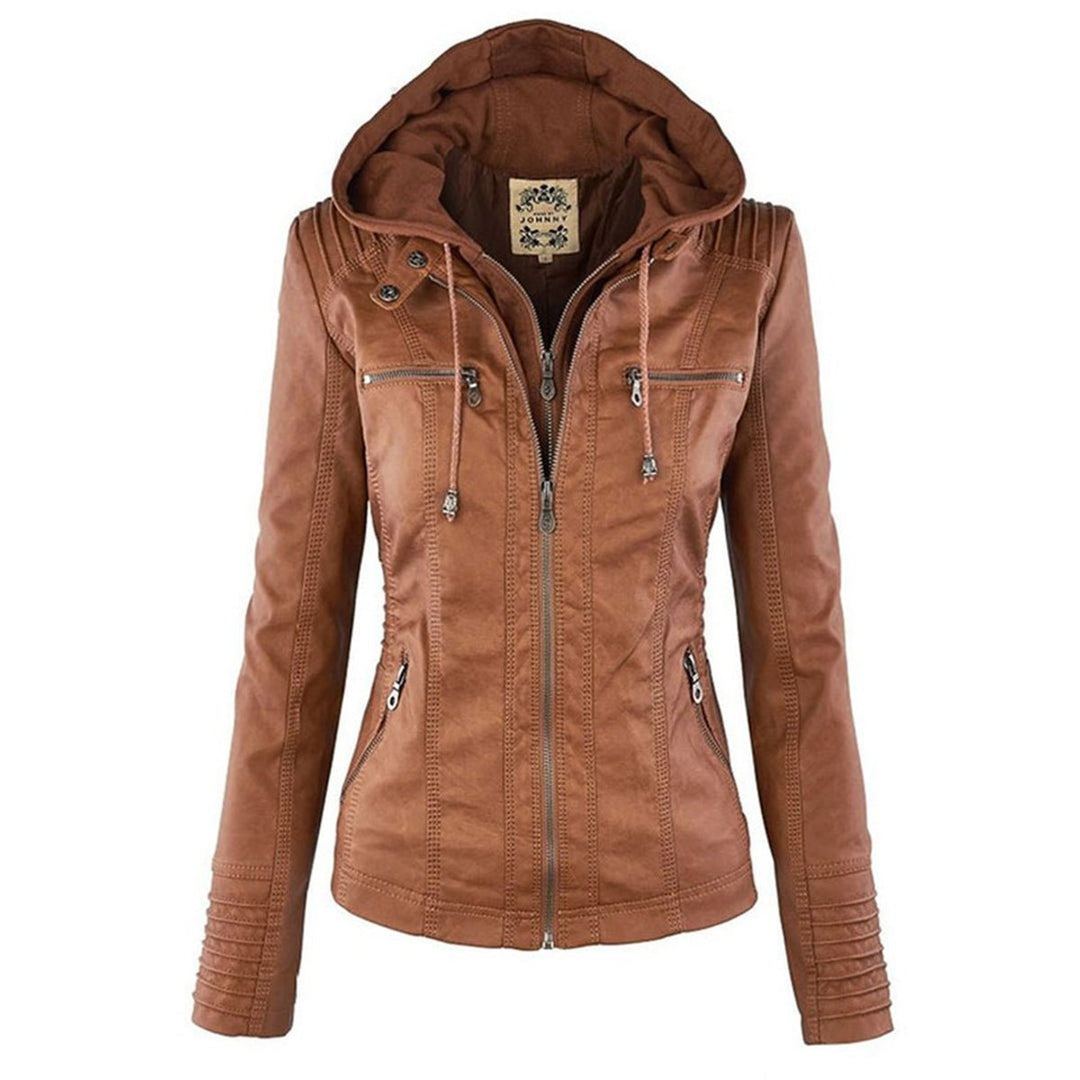 Ruby | Tailored Style Faux Leather Hooded Jacket