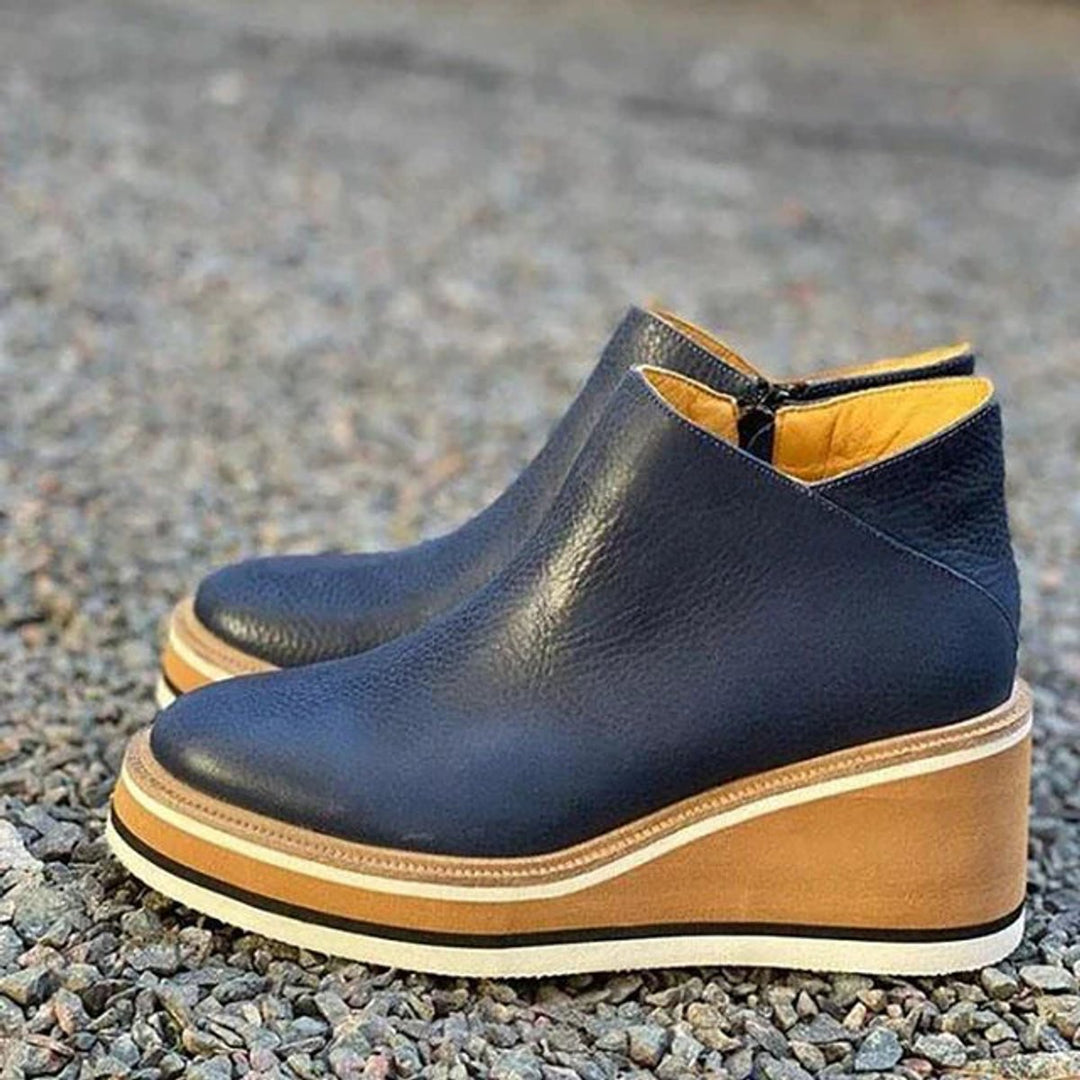 Elodie | Retro Wedge Platform Round-Toe Ankle Boots
