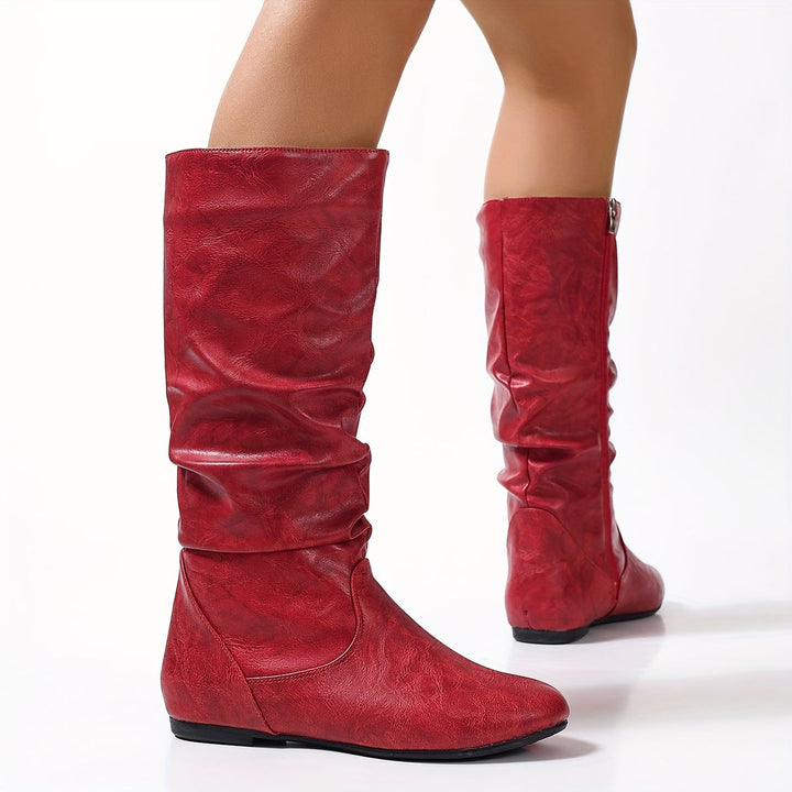 Isabelle | Stylish And Warm Gathered Flat Knee High Boots