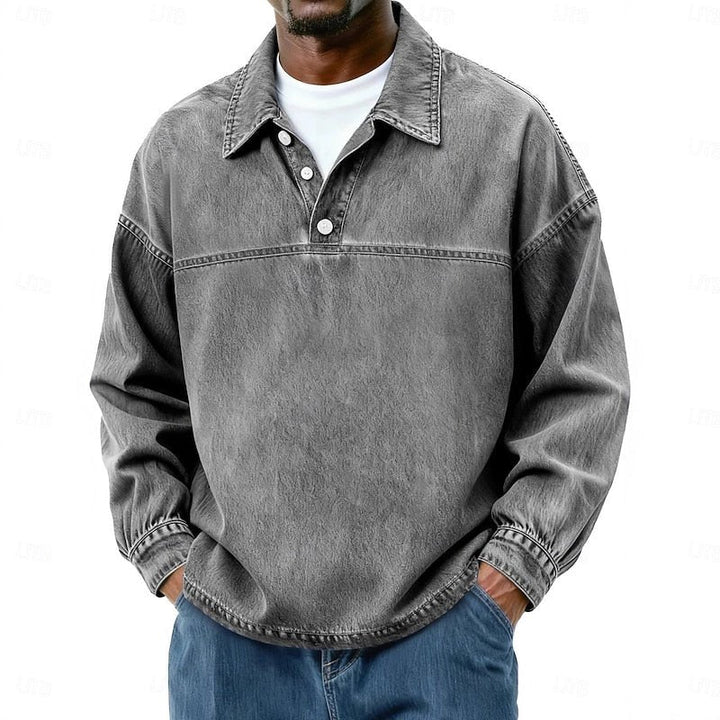 Galen | Washed Long Sleeve Polo Shirt