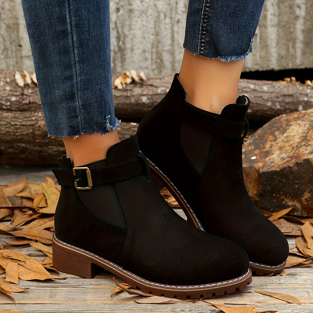 Andrea | Buckle-Strap Suede Chelsea Ankle Boots