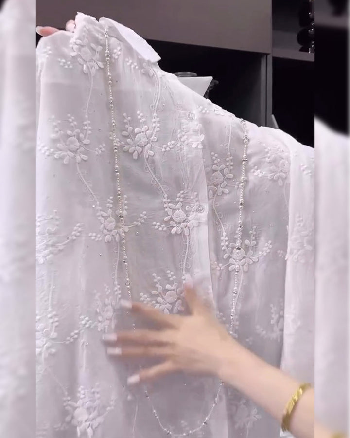 Anneliese™ | Embroidered Solid Color Shirt with Dropped Shoulders