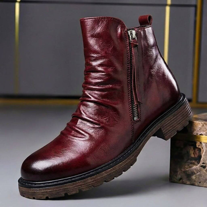 Damian | Vintage Style Leather Boots with Zipper