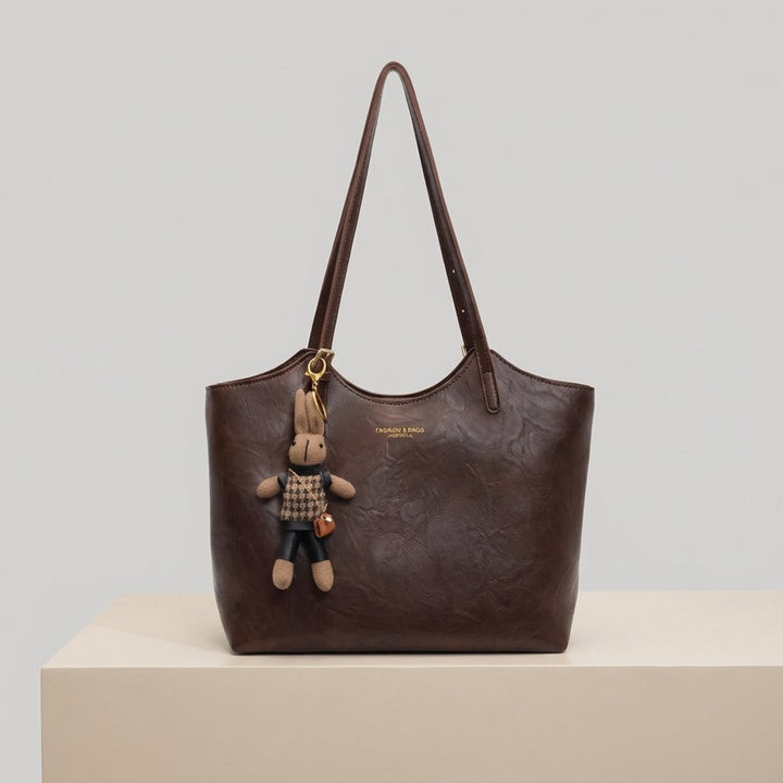 Naomi | Vegan Leather Tote Bag with Plush Bunny Charm