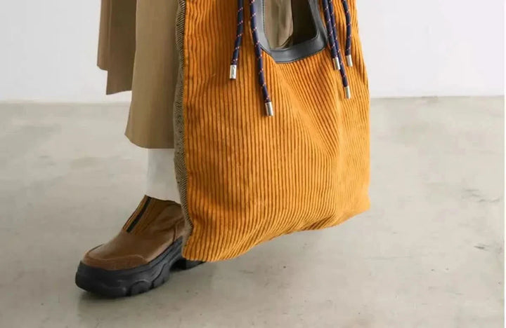 Lainey | Bold Braided Top Handle Corduroy Tote Bag