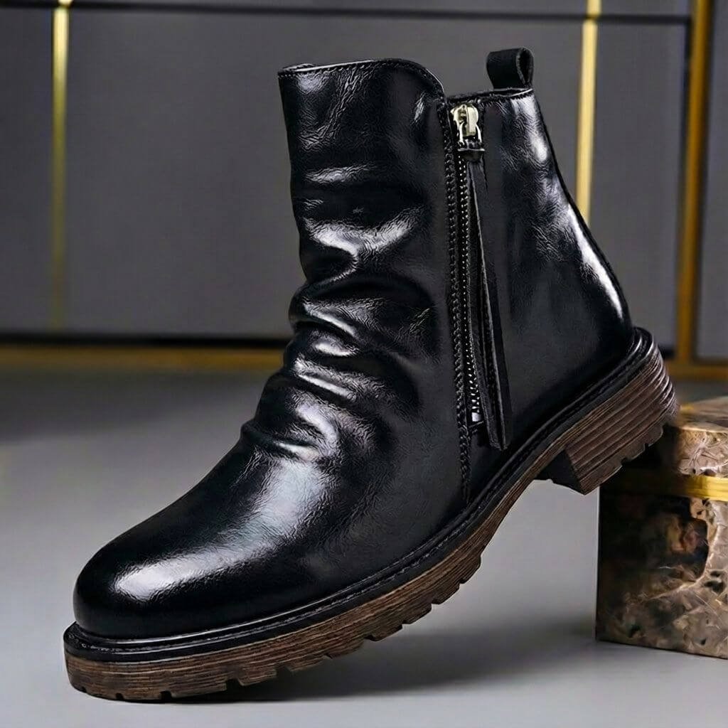 Damian | Vintage Style Leather Boots with Zipper