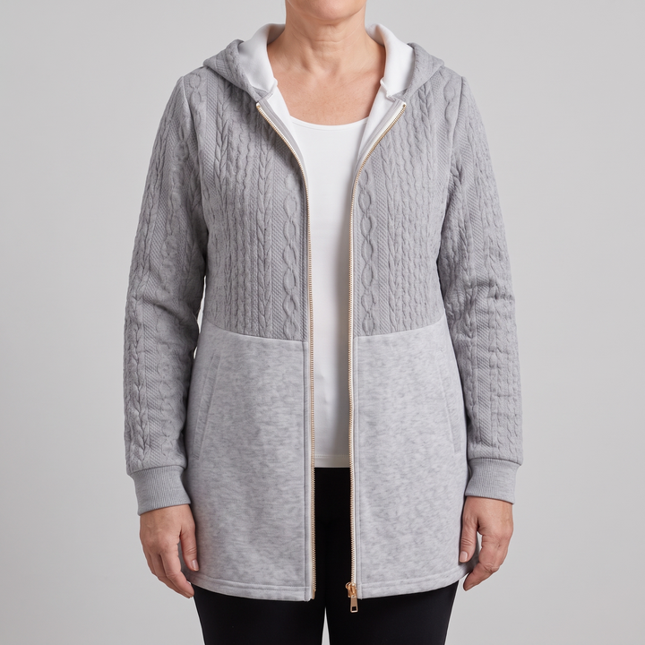 Josie | Textured Zip Front Style Longline Knit Cardigan