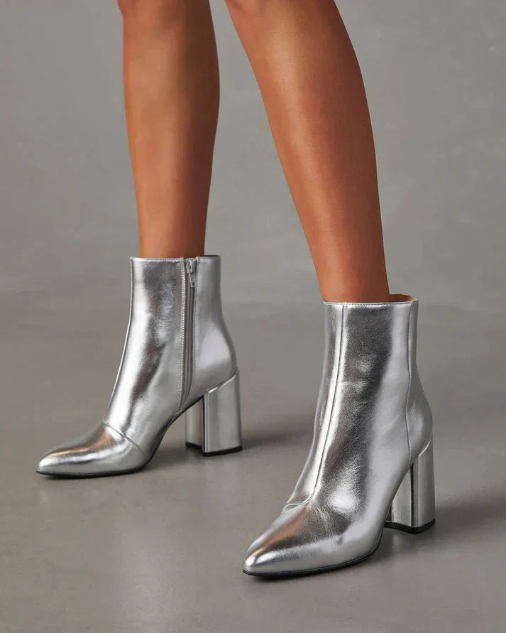 Davina | Metallic Ankle Boot with Block Heel