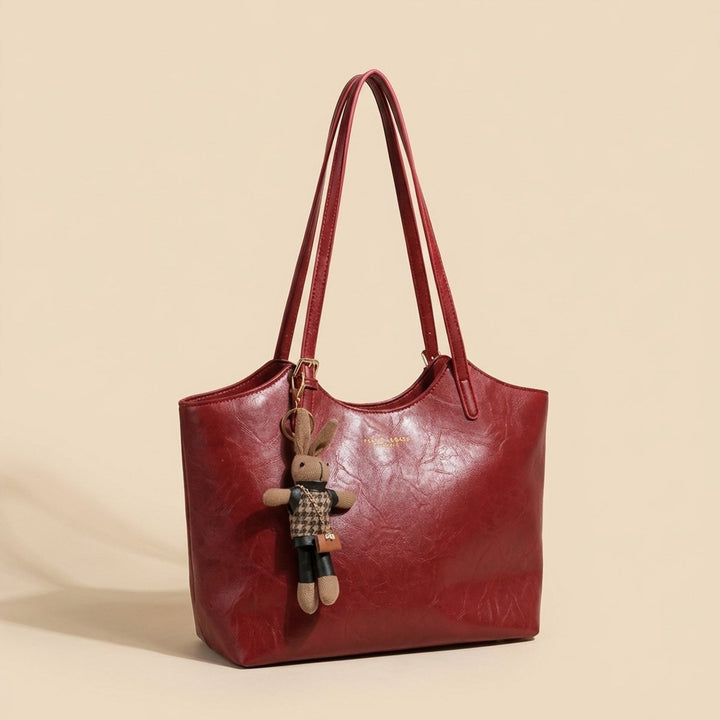 Naomi | Vegan Leather Tote Bag with Plush Bunny Charm