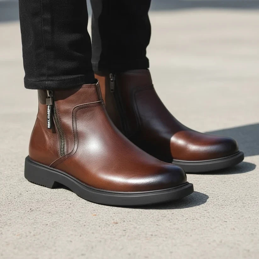 Daniel | Sturdy Leather Ankle Boots with Side-Zip
