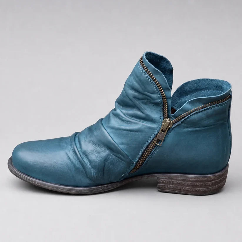 Luna | Stylish Comfort Leather Ankle Boots with Zipper