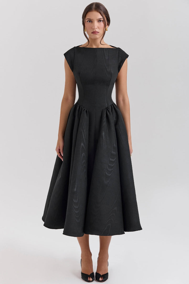 ISENDRIA – SATIN MIDI GOWN FOR SOPHISTICATED ELEGANCE