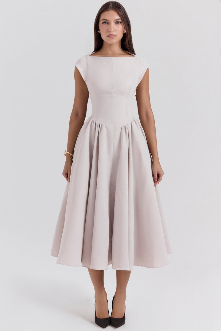 ISENDRIA – SATIN MIDI GOWN FOR SOPHISTICATED ELEGANCE