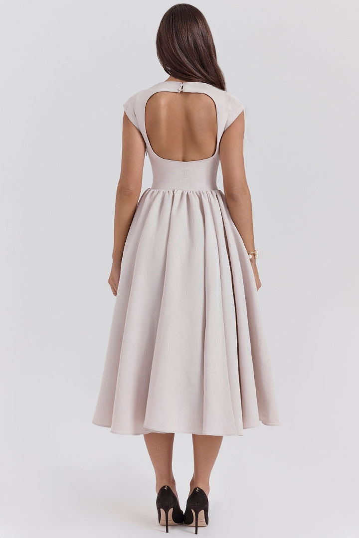 ISENDRIA – SATIN MIDI GOWN FOR SOPHISTICATED ELEGANCE