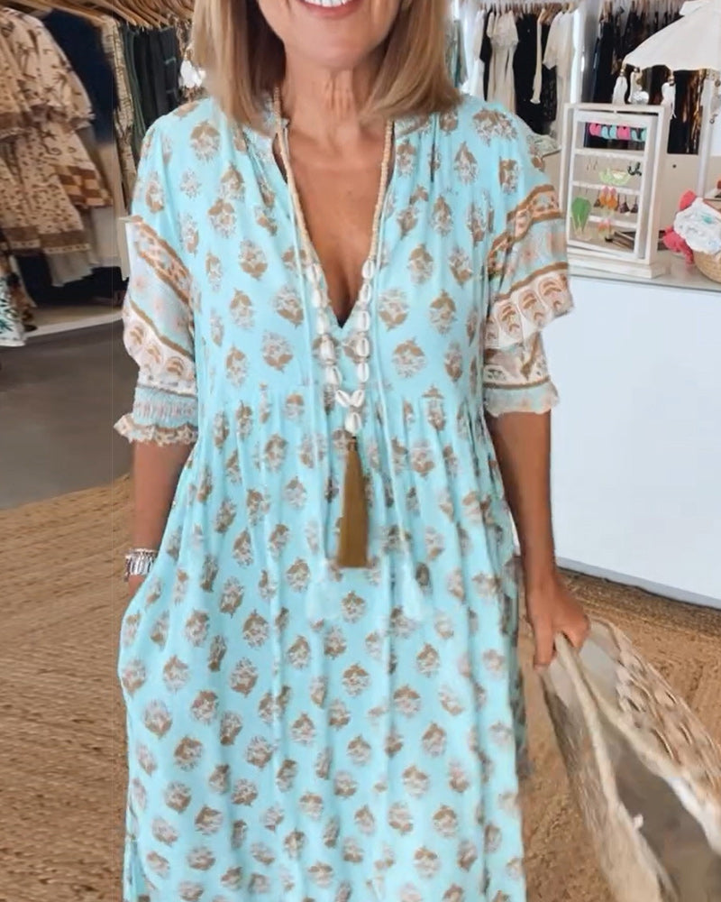 THALINA – RELAXED LANTERN SLEEVE BOHO MAXI DRESS