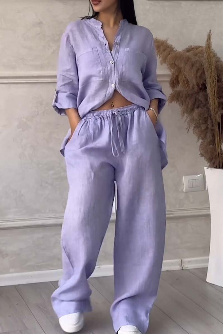 Fara - Luxe Cotton & Linen Ensemble – Shirt & Trousers Set