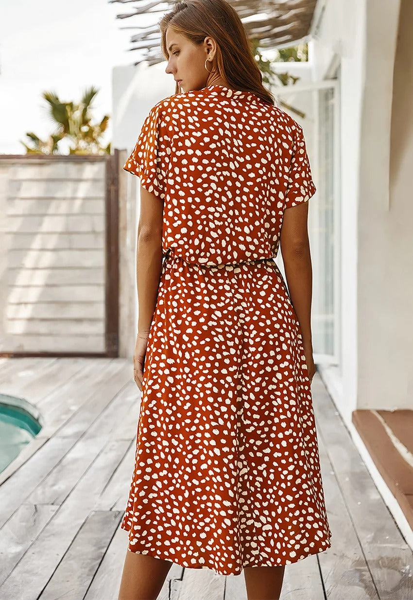 ZARA – SOFT-SPOTTED BUTTON-UP MIDI DRESS