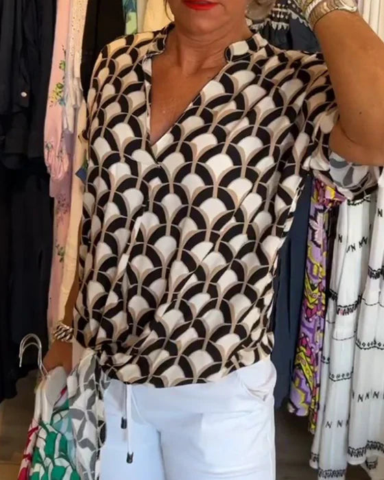 Audrey - Casual Top with Print and V-Neck